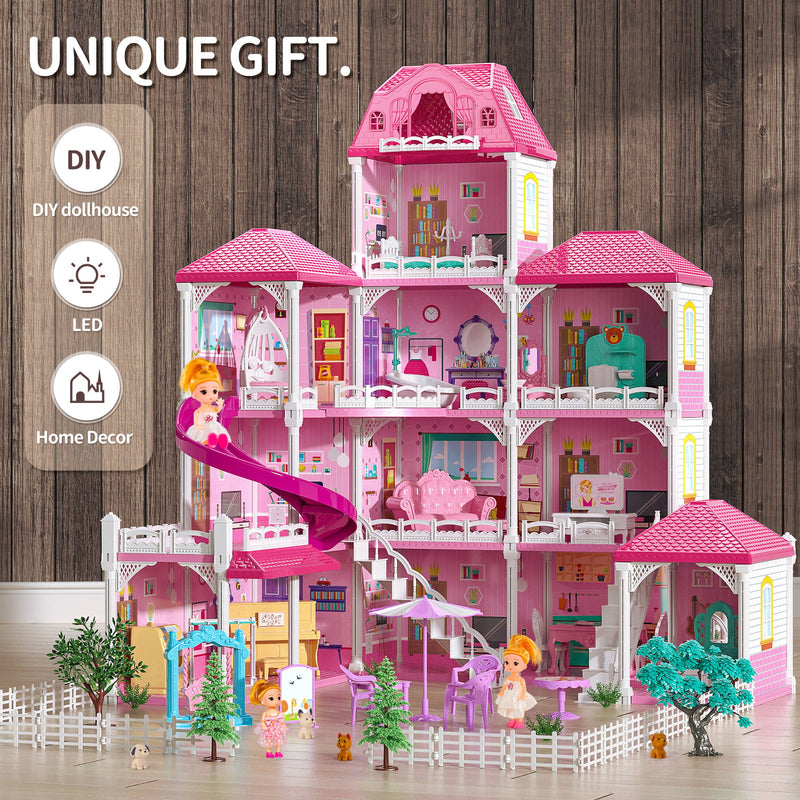 TEMI Doll House Diy Kit Pretend Play Building Home Educational Toys for Girls Children Gifts
