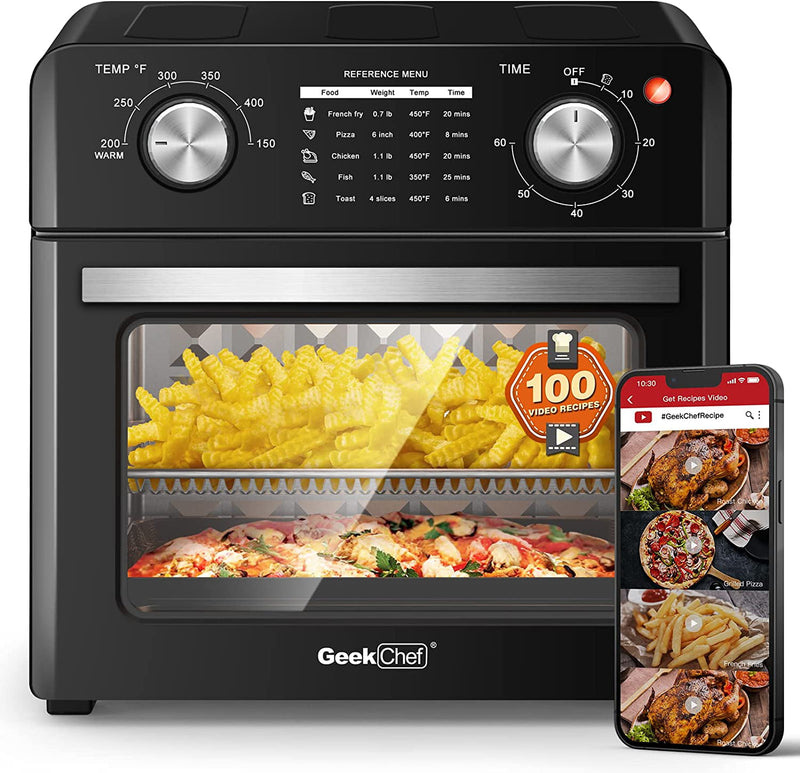 Geek Chef 10 Quart Air Fryer, Oil-Less Air Fryer Toaster Oven Combo with Digital Recipe, 1400W, Black