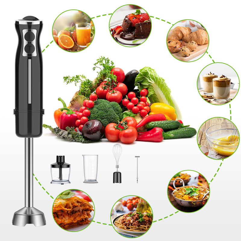5-in-1 Immersion Hand Blender, 12 Speed Stick Blender for Smoothies, Infant Food, Sauces, Soups, Puree
