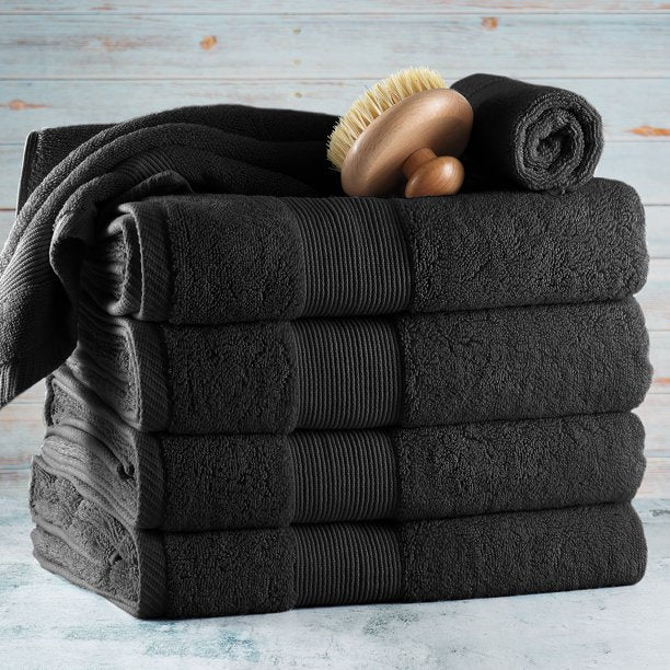 Hearth & Harbor Bath Towel Collection, 100% Cotton Luxury Soft 6 Pc Set – Black