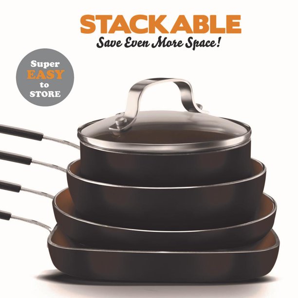 Gotham Steel Mini Stackable Pots and Pans Set Nonstick Cookware Set 5Pc