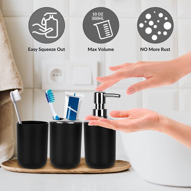 Delaman Bathroom Sets Accessories,Plastic 6 Piece Bathroom Accessory Set Bathroom Trash Can Set with Drawstring Trash Bags