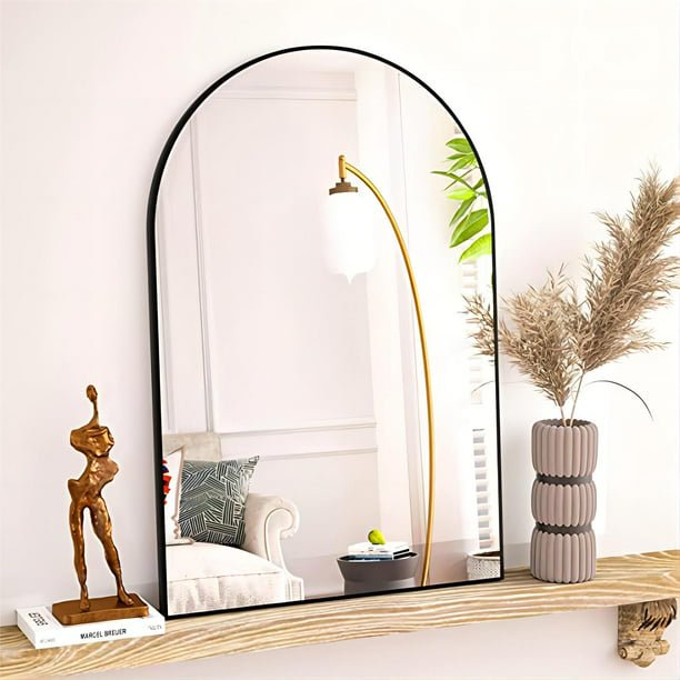 BEAUTYPEAK 20"x 30" Bathroom Mirror Wall Vanity Arched Mirror, Black