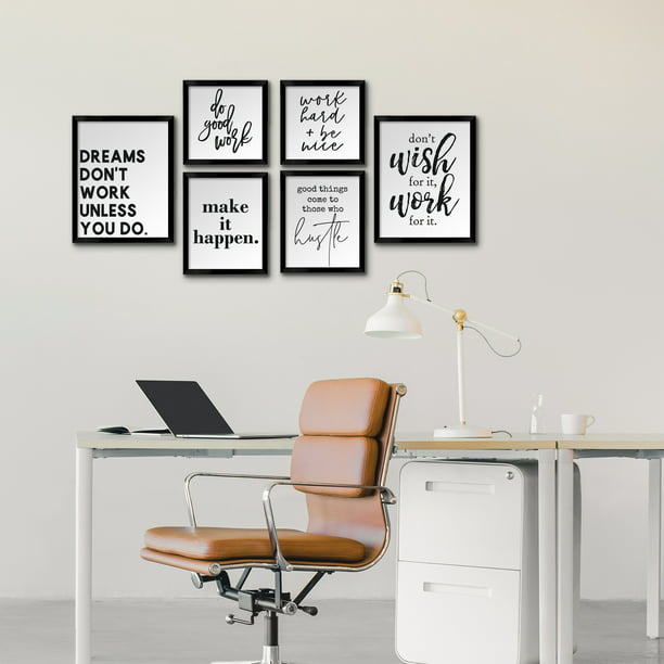 ArtbyHannah 6 Piece Motivational Framed Wall Art Set, Black Inspirational Wall Decor with Positive Quote for Office Decor