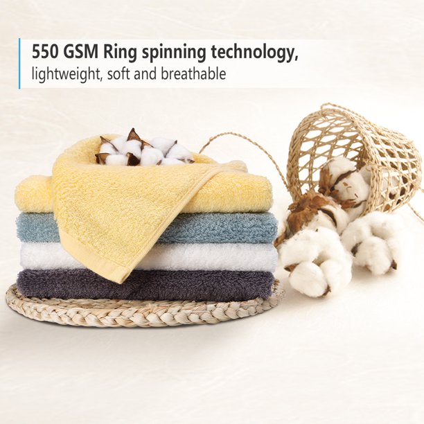 SEMAXE Yellow Hand Towel Set, 100% Cotton Yarn Jacquard Bathroom Towel. Super Soft & Highly Absorbent
