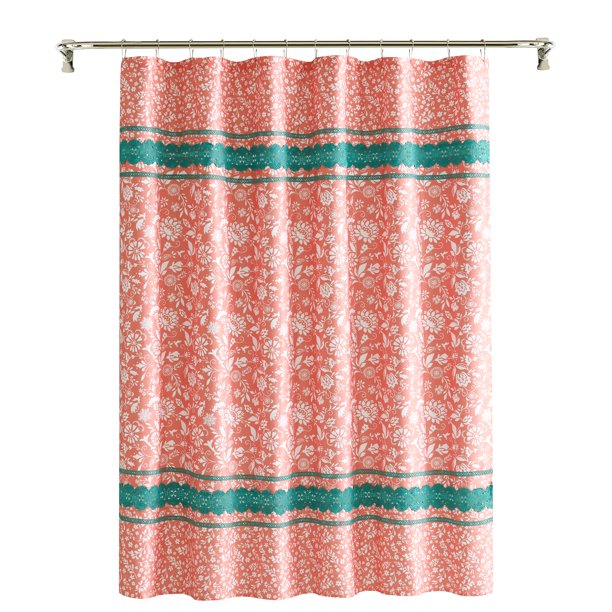 The Pioneer Woman Orange Floral Cotton Polyester Shower Curtain, 72 in x 72 in