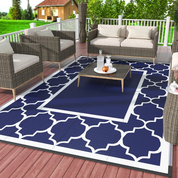 GENIMO 6'x9' Outdoor Rug for Patio Clearance,Reversible Straw Plastic Waterproof Area Rugs