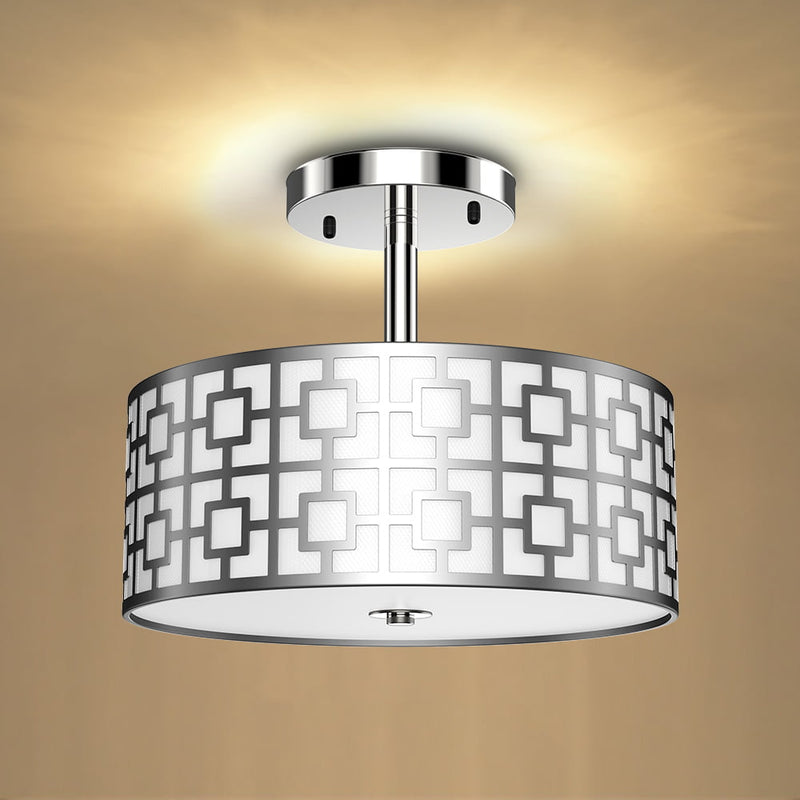 DingLiLighting Semi Flush Mount Ceiling Light, 3-Light Modern Entry Light Fixture Ceiling Hanging with Drum Shade