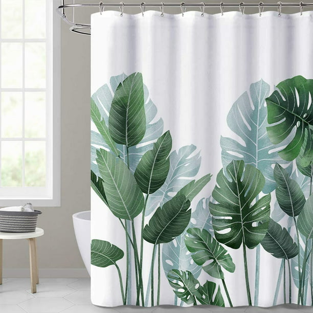 Shower Curtains for Bathroom - Tropical Leaves Plant on White Background Odorless Curtain