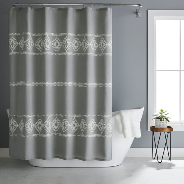 Better Homes and Gardens Embroidered Polyester Shower Curtain, 72"x72", Grey