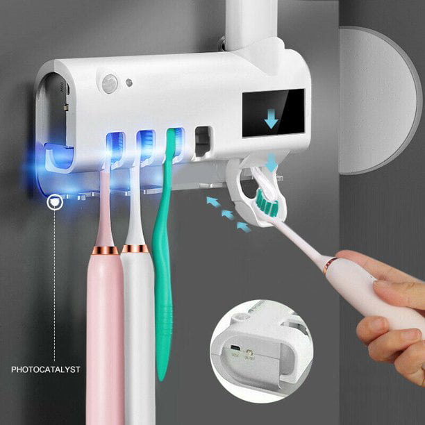 Toothbrush Sanitizer, Electric Toothbrush Holder with Sterilization Function, Wall Mounted Rechargeable UV Tooth Brush Holders