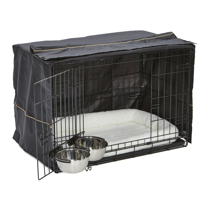 MidWest Homes For Pets Dog Crate Starter Kit | 1 Double-Door iCrate, 1 Pet Bed, 1Crate Cover & 2 Pet Bowls, Medium 30"